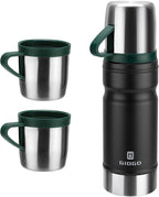 Vacuum Insulated Water Bottle Thermo Water Flask with Cup 680ml/23oz Stainless Steel Thermal Water Bottles Thermo for Hot and Cold Drinks Coffee Water(Black,Set)