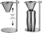 Stainless Steel Adjustable Pour Over Coffee Maker, Adjustable Stand, Double Layer Filter, Freestanding Drip Cone Brewer and Stand, Make Coffee Directly into Mug, Cup or
