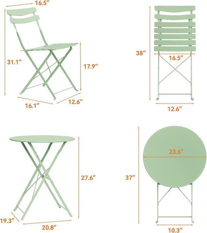 GarveeLife 3 Piece Patio Bistro Set, Folding Patio Bistro Table and Chairs Set - Image 8