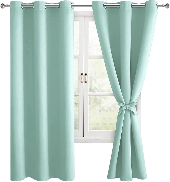 Room Darkening Window Curtains for Bedroom 2 Panels Aqua 42x72 Inch | Thermal by Hiasan