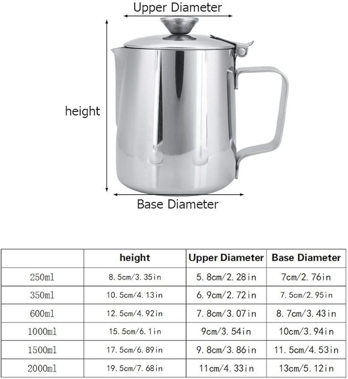 Stainless Steel Coffee Cup Mug Milk Frothing Pitcher Jug with Lid for Latte Coffee Art for Office Kitchen with handle(350mL)