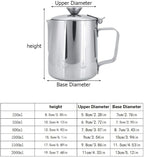 Stainless Steel Coffee Cup Mug Milk Frothing Pitcher Jug with Lid for Latte Coffee Art for Office Kitchen with handle(350mL)