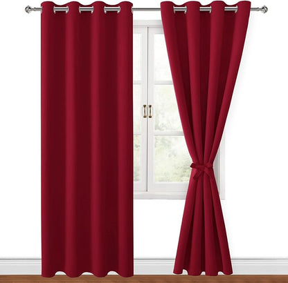 Blackout Curtains for Bedroom, 52 x 84 Inches Long, Christmas Red | Thermal by Hiasan