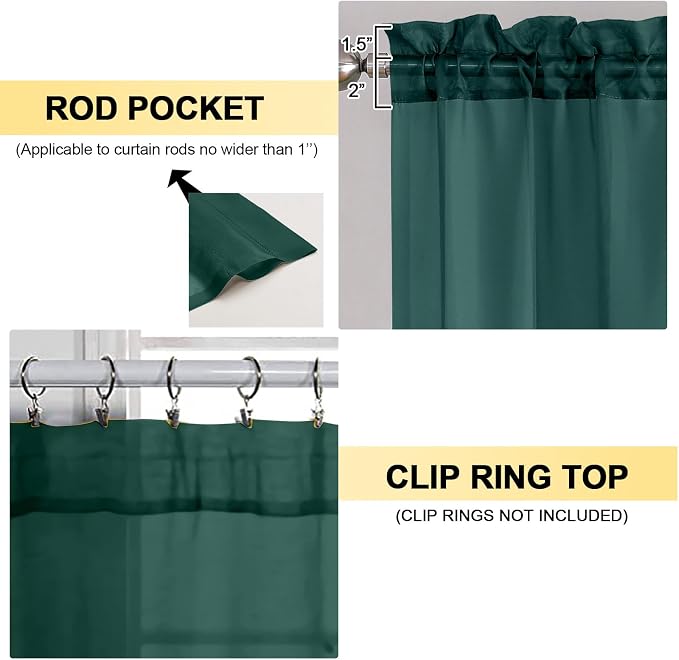 Hunter Green Sheer Curtains 54 Inches Long 2 Panels - Image 3