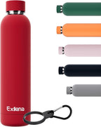 Slim Insulated Water Bottles for Travel 25oz with Clip, Double Wall Vacuum Stainless Steel Water Bottle Keeps Drinks Cold 24 Hrs/Hot 12 Hrs, 100% Leakproof, BPA Free（Red）