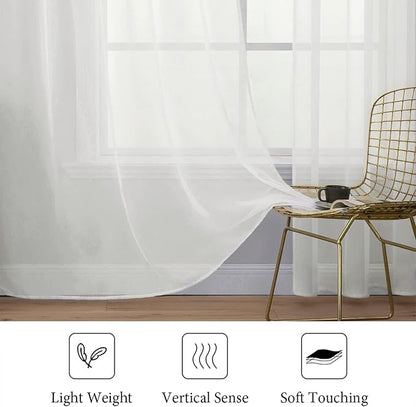 MIULEE 2 Panels Sheer Curtains for Living Room 54 X 54 Inches Ivory | Sheer - Image 4