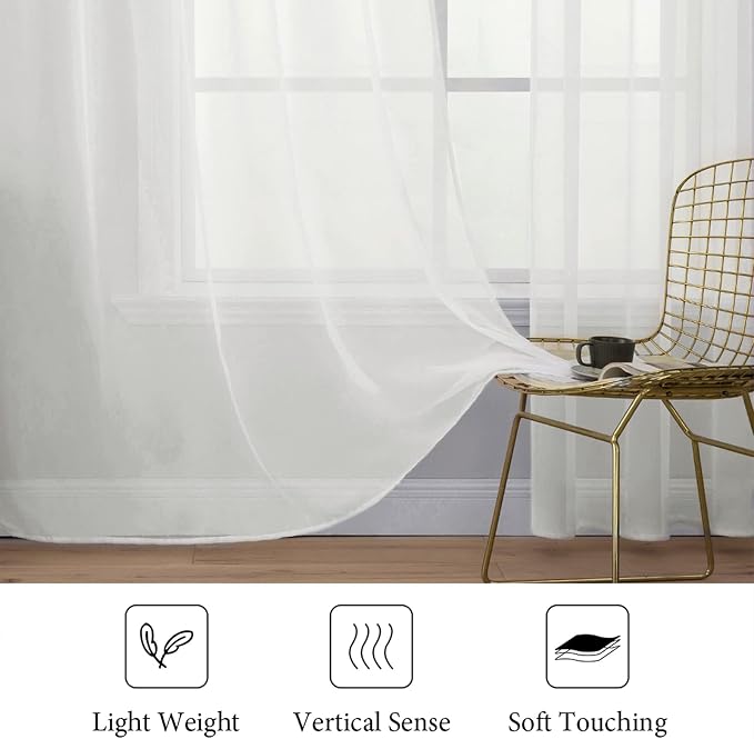 MIULEE 2 Panels Sheer Curtains for Living Room 54 X 96 Inches Ivory | Window - Image 4