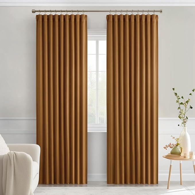MIULEE Golden Brown Back Tab Blackout Curtains 52x72 Inches Long 2 Panels | Rod - Image 9