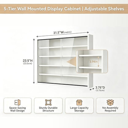 5-Tier Wall Mounted Display Cabinet, No Assembly Required Ready to Use Out of - Image 2