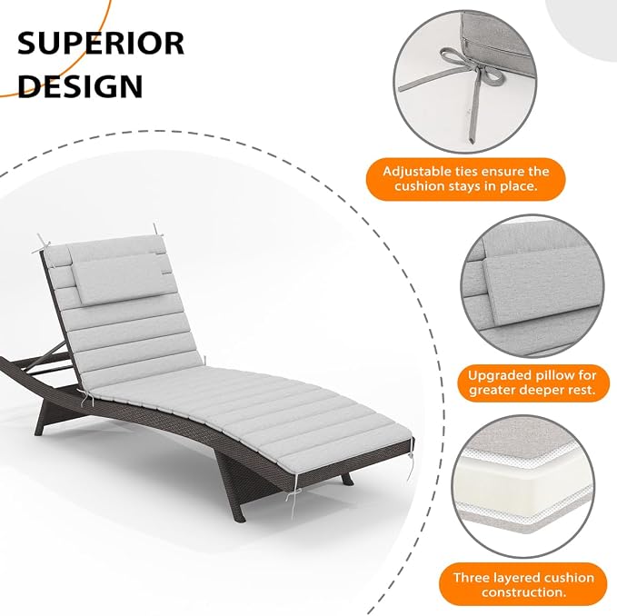 Sundale Outdoor Olefin Quilted Lounge Cushion Set of 4, Patio Foldable Chaise - Image 5