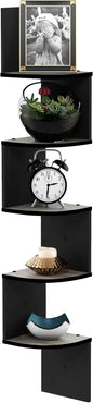 Furinno Rossi Wall Mount Floating Corner Shelf, 5-Tier Radial, French Oak by Furinno-FitsYourSpaceFitsYourBudget