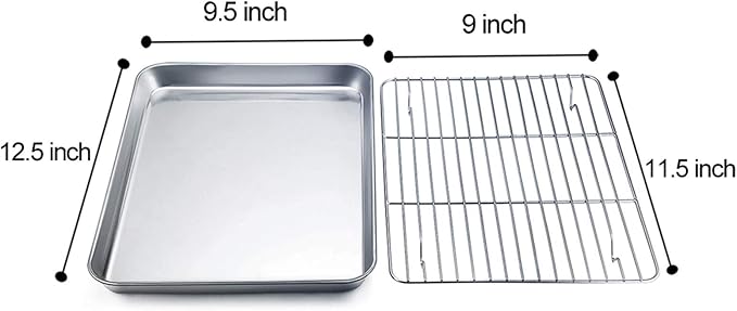 TeamFar Baking Tray and Rack Set, Stainless Steel Baking Pan Cookie Sheet with Cooling Rack, 12.5 x 10 x 1 inch, Non Toxic & Healthy, Easy Clean & Dishwasher Safe