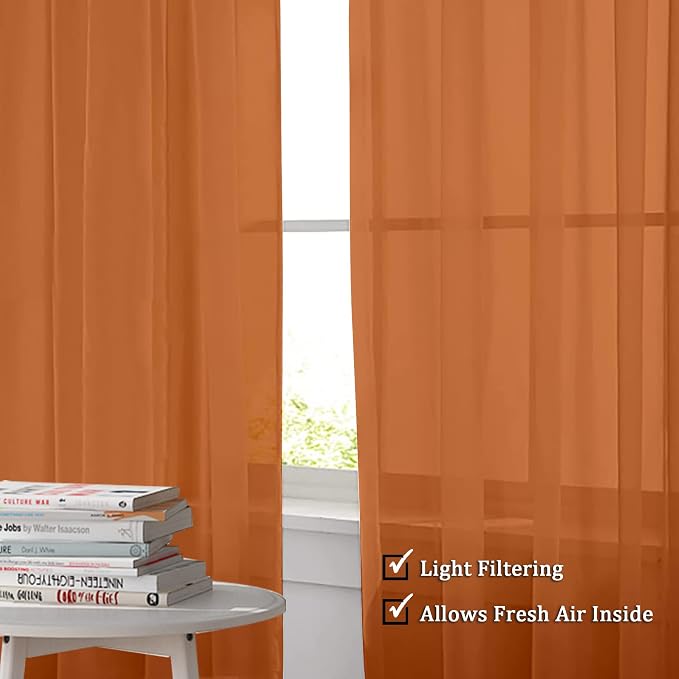 Sheer Curtains 63 inch Length 2 Panels Set, Rod Pocket Voile Fimly Sheer Drapes - Image 2