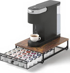 K Cup Organizer, Coffee Pod Holder Rack, Under Cabinet Pod Holder with Sliding Drawer holds up to 35 K-Cup Pods, No Assembly Needed, Rustic Brown