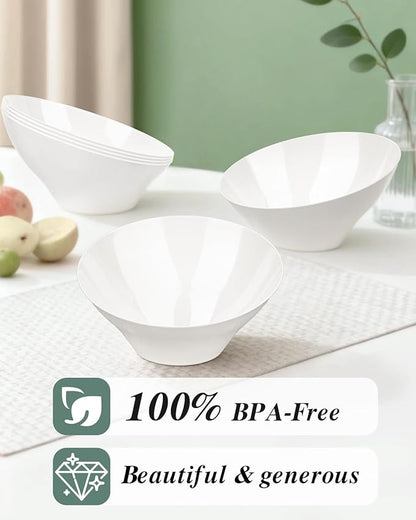 BESTVIP 8oz White Plastic Serving Bowls for Party - 12 Pack Angled Disposable Serving Bowls, Party for Chips, Snacks, Fruit, Salad - Bowls for Parties, Daily Use, Catering, Christmas