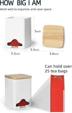 Ceramic Tea Bag Storage Organizer Caddy Holder with Lid (White)