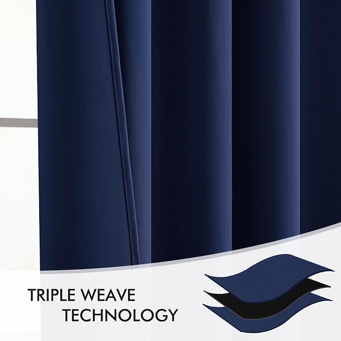 MIULEE Navy Blue Back Tab Blackout Curtains 52x90 Inch Long 2 Panels Set | Rod - Image 7