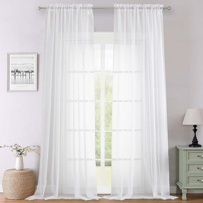 White Sheer Curtains 108 Inches Long 2 Panels, Solid Airy Voile Extra Wide by Lecloud