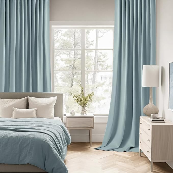 MIULEE Slate Blue Back Tab Blackout Curtains 52x96 Inch Long 2 Panels Set | Rod - Image 2