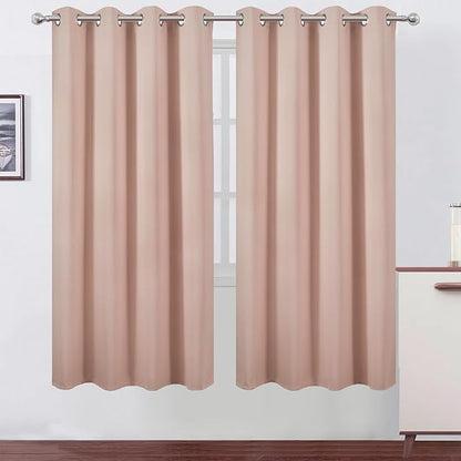 Blackout Curtains 66 x 72 Inch Long Blush Curtains Set of 2 Panels Room by Lemomo