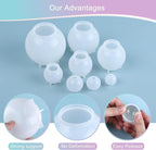 KISREL Sphere Resin Molds, 8 PCS Sphere Silicone Mold, Upgraded 3D Seamless Epoxy Molds，Large Ball Shape Flower Resin Mold for Home Decor, Flowers Preservation
