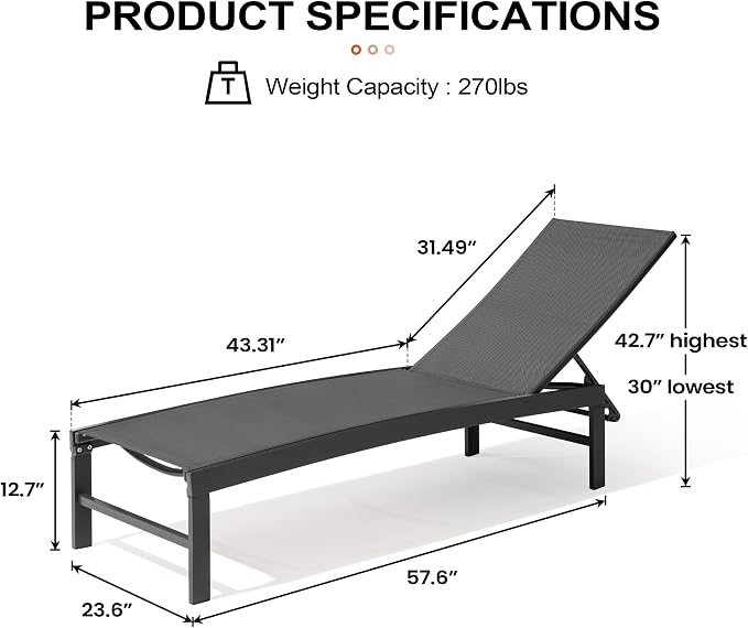 Crestlive Products Lounge Chair Outdoor Set of 2, Aluminum Pool Chaise Lounge - Image 2
