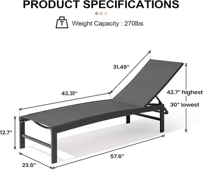 Crestlive Products Lounge Chair Outdoor Set of 2, Aluminum Pool Chaise Lounge - Image 2