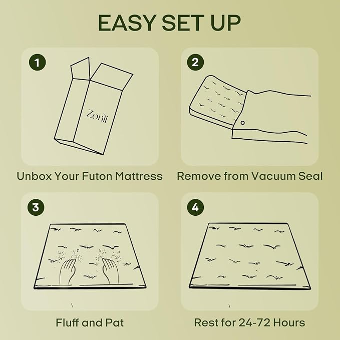 ZonLi Japanese Floor Futon Mattress Twin Size 75"x 39", 100% Cotton Cover 2.5'' - Image 7
