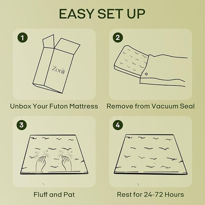 ZonLi Japanese Floor Futon Mattress Twin Size 75"x 39", 100% Cotton Cover 2.5'' - Image 7