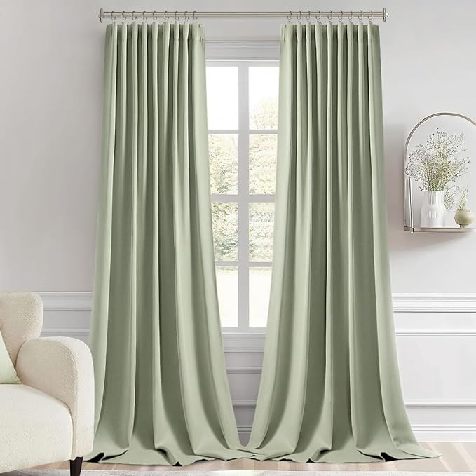 MIULEE Sage Green Back Tab Blackout Curtains 52x96 Inch Long 2 Panels Set | Rod - Image 9