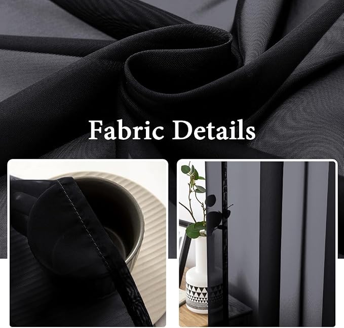 MIULEE 2 Panels Sheer Curtains for Living Room 54 X 54 Inches Black | Sheer - Image 3