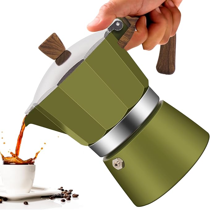 6 Cup Aluminum Moka Pot Classic Stovetop Espresso Coffee Maker 300ml 10oz Coffeemaker Percolator Mocha Pot Greca Coffee Maker Cafe Makers for Italian and Cuban Café Brewing Green