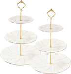 DUJUST 2pcs Porcelain 3-Tier Cupcake Stand Tower, British Style Serving Tray with Golden Trim, Food Grade Dessert Display Stand, Beautiful Gift for Tea Party & Home Décor