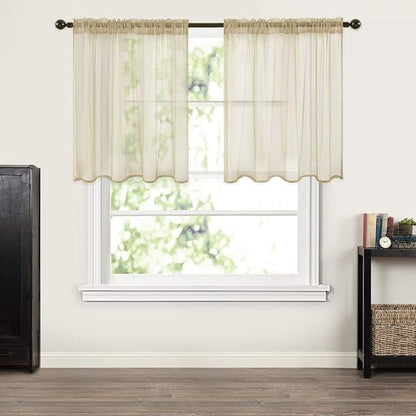 MIULEE 2 Panels Kitchen Tiers Half Window Sheer Curtains 29 X 36 Inch Beige | - Image 6