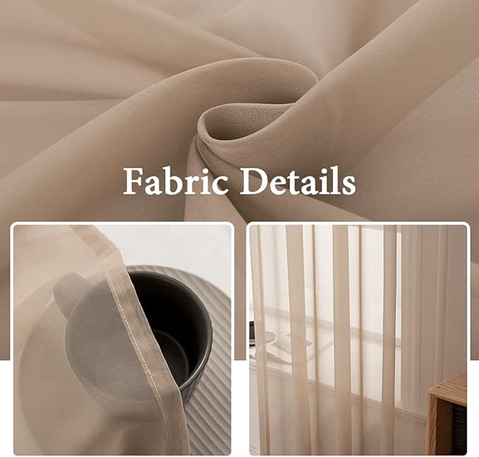 MIULEE 2 Panels Sheer Curtains for Living Room 54 X 63 Inches Brown | Window - Image 3