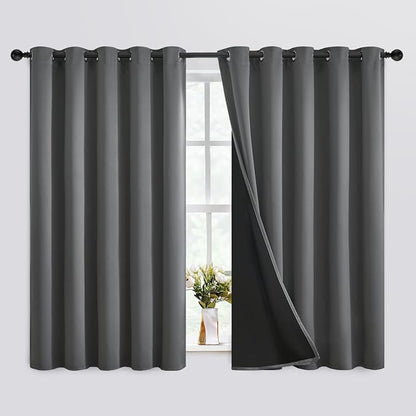 SimpleHome Grey 100% Blackout Curtains Room Darkening Living Room 63 Inch | by SimpleHome