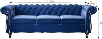 Mid-Century 3 Seater Sofa, Velvet Couch - Image 2