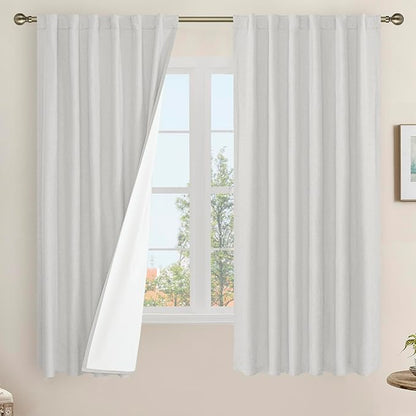 Light Grey 100% Blackout Linen Bedroom Curtains 63 Inches 2 Panels | Linen by LAMIT