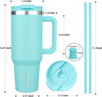 BJPKPK 40 oz Stainless Steel Tumbler With Handle Insulated Tumblers With 2 Straw Travel Coffee Mug With Lid,Turquoise