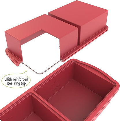 Silicone Freezer Trays with Lid,2-cup Soup Freezer Container large Ice Cube Molds with Reinforced Steel Ring Top for freezing Soup Sauce Broth Leftovers oven Dishwasher -Safe (red)