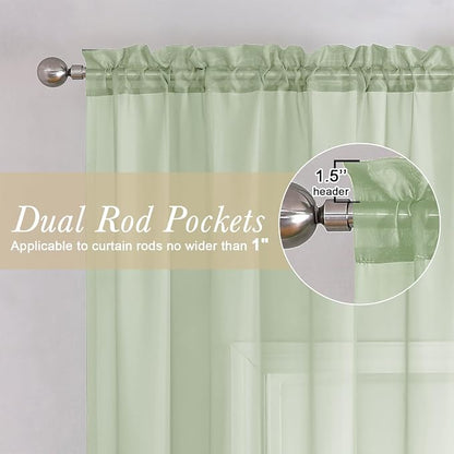 Light Green Sheer Curtains 72 Inches Long 2 Panels, Soft Voile Light Filtering - Image 2