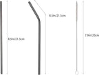 10 Pcs Stainless Steel Straws, Reusable Drinking Straws, 5 Straight + 5 Bent Metal Straws Set With 2 Pcs Cleaning Brushes (Black, 8.5 Inch)