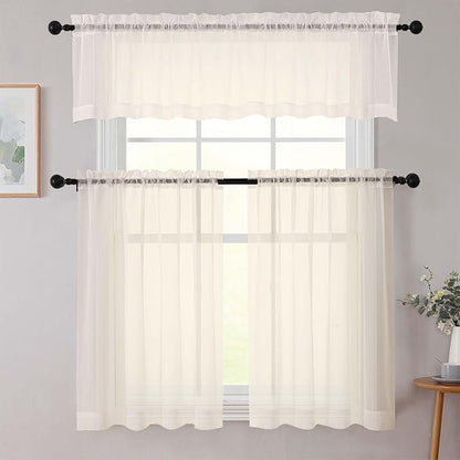 Cafe Curtains 36 Inch Length Tier 2 Pieces, Modern Soft Airy Sheer Kitchen - Image 7