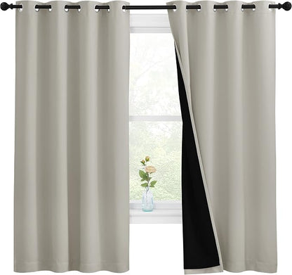 NICETOWN Natural 100% Blackout Lined Curtains, 2 Thick Layers Completely by NICETOWN