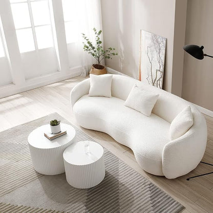 White Round Coffee Table Nesting Coffee Table Set of 2 Contemporary Circle - Image 5