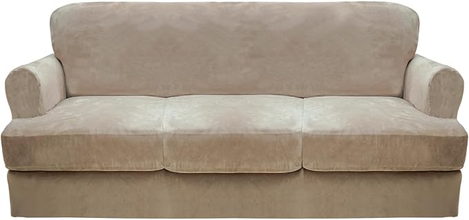 CUCRAF T Cushion Sofa Cover 4 Piece Slipcovers, Soft Thick Velvet Couch Cover by CUCRAF