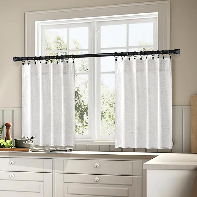 MIULEE Bleached Linen Kitchen Curtain 24 Inches Length 2 Panels Farmhouse | - Image 3
