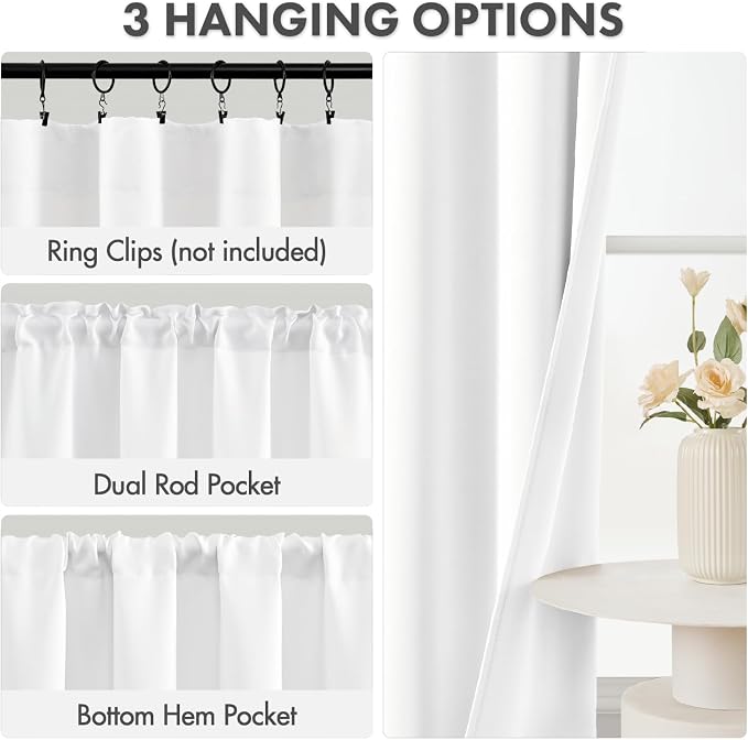 MIULEE Set of 4 Pure White 45 Inch Short Blackout Kitchen Window Curtains | - Image 2