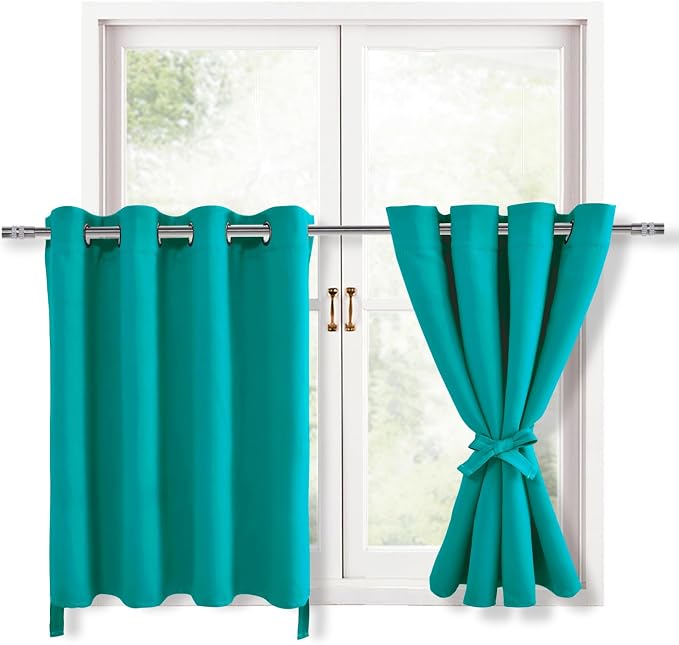 Blackout Curtains for Bedroom, Peacock Teal, 52 x 36 Inch, 2 Panels | Thermal by Hiasan