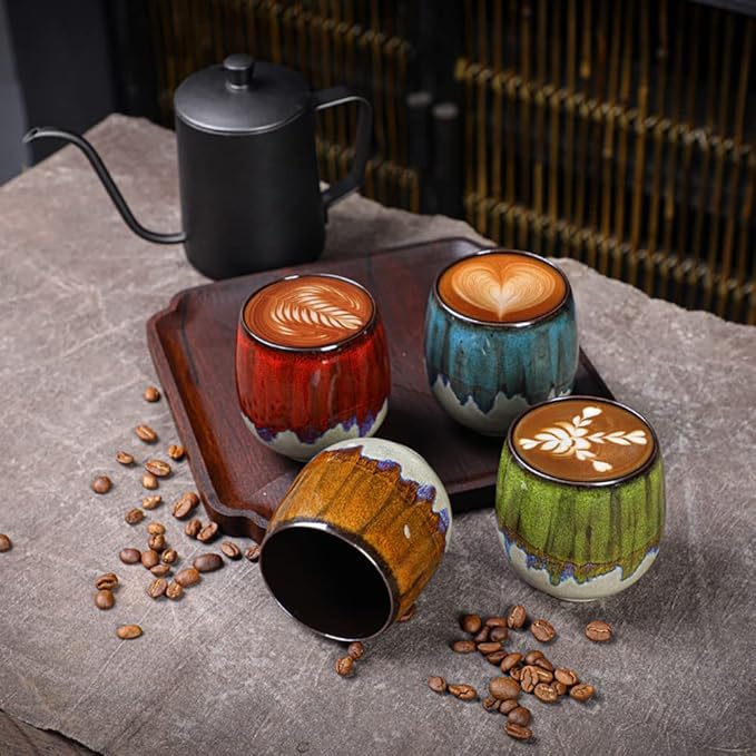 Espresso Cups Ceramic Cup Espresso Coffee Cup Small Tea Cups Tasting Cups Ceramic Mate Cup (2 x 3Oz, Brown)